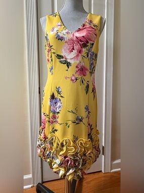 Donna Ricco Yellow Floral Ruffle-Hem Women’s Dress NWT Size 6